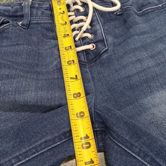 Forever 21 Lace Up Mid Rise Flare Leg Blue Denim Jeans Size 28 Rocker Y2k Vibes - Picture 11 of 12